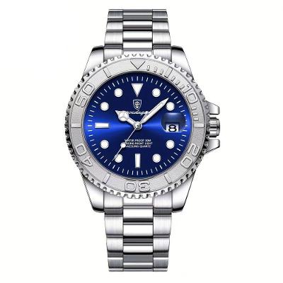 Relógio Masculino Relógio de Quartzo em Aço Inoxidável Poedagar Luminoso Azul Aço Inox Poedagar