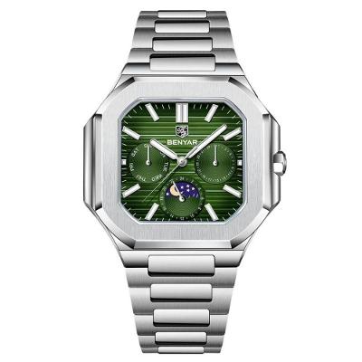 Relógio Masculino Quadrado em Aço Inox Multifuncional Design Esportivo Verde com Display LED