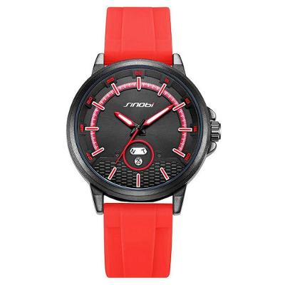 Relógio Masculino Moda Esportiva Esportivo de Quartzo Multifuncional LED Couro Vermelho Sinobi