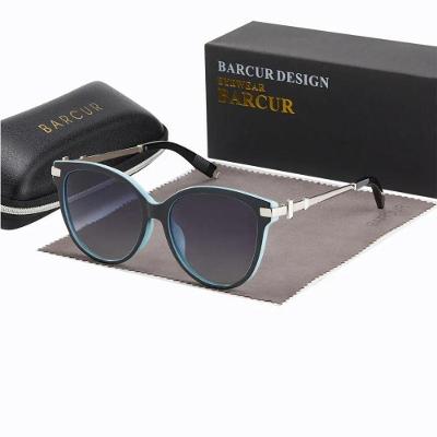 Óculos de Sol Feminino Requintados Luxuosos Elegantes Aço Inox Azul Barcur