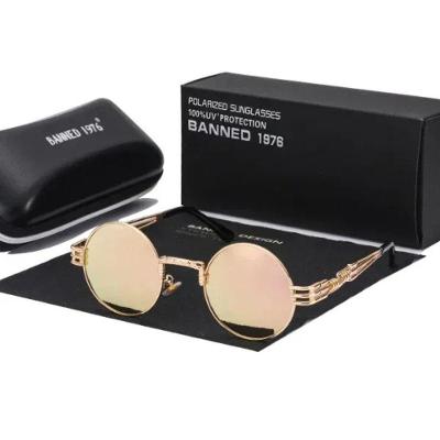 Óculos de Sol Feminino Gótico Steampunk Redondo em Aço Inox Polarizados Rosa