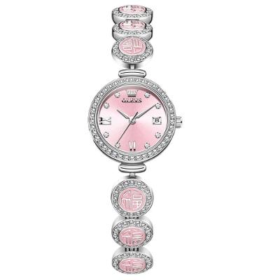 Relógio de Pulso Feminino de Quartzo com Pulseira em Aço Inox à Prova D'água Design Elegante Olevs