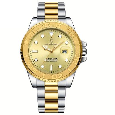 Relógio Masculino de Quartzo em Aço Inox Mostrador Luminoso Dourado Poedagar