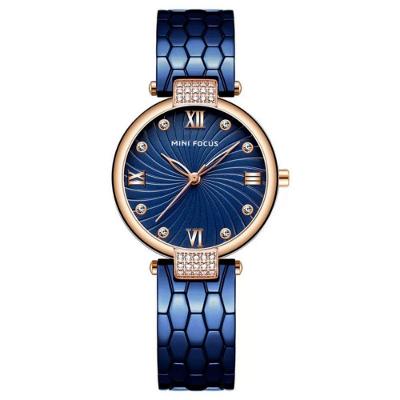 Relógio Feminino Minimalista em Aço Inox Impermeável Azul Mini Focus