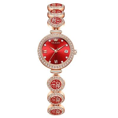 Relógio Feminino Rose Analógico Aço Inox à Prova D'água Olevs Vermelho
