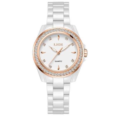 Relógio Feminino Vintage Analógico Plástico Luminoso Branco Dourado Lige