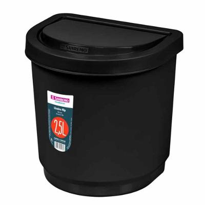 Lixeira de Pia Flip Ref. S 2,5L Plástico Basculante Preto Sanremo