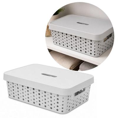 Cesto Organizador Multiuso Retangular com Tampa 11L em Polipropileno Design Vazado para Closet Cinza