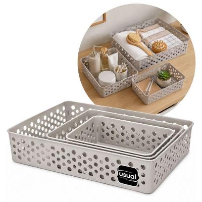 Kit de Cestos Organizadores Plástico P m e g Polipropileno BPA Free Cinza Claro Prime