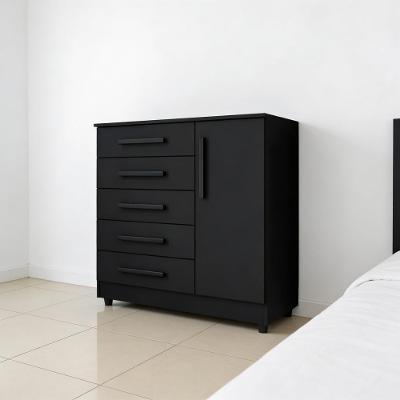 Cômoda Quarto 5 Gavetas 1 Porta Com Chave 2 Divisórias - Preto Preto