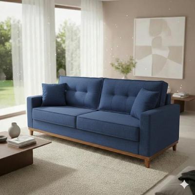Sofá Vitória PINUS 4 Lugares Fixo 210CM Azul Marinho Linho Cia Lar