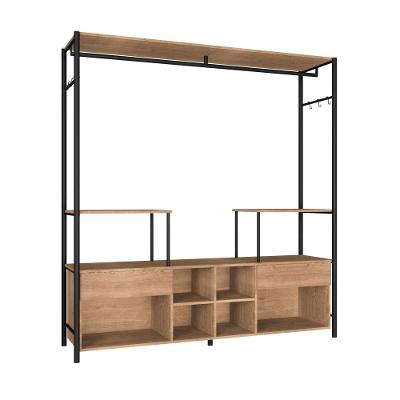 Guarda Roupa Closet Casal Barcelona 2 Gavetas Metal Preto Micro Textura Demolição