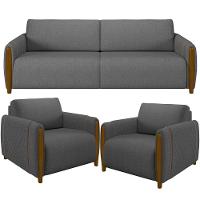 Kit Sofá 02 Lugares 168Cm Com 02 Poltronas Flora M03 Chumbo - 1