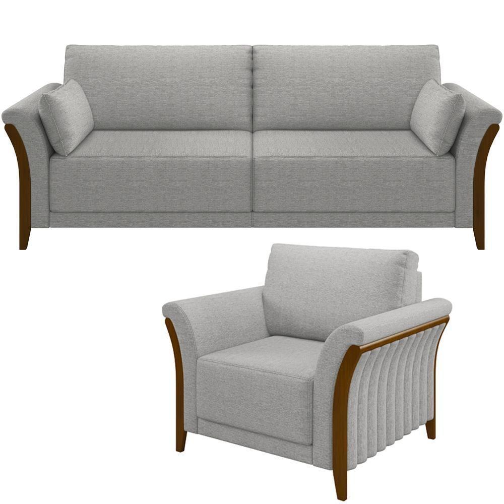 Kit Sofá 02 Lugares 162Cm Com Poltrona M03 Cinza - 1