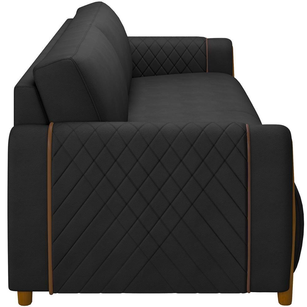 Kit Sofá 03 Lugares 223Cm Com 02 Poltronas Flora M03 Preto - 2