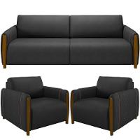 Kit Sofá 03 Lugares 223Cm Com 02 Poltronas Flora M03 Preto - 1