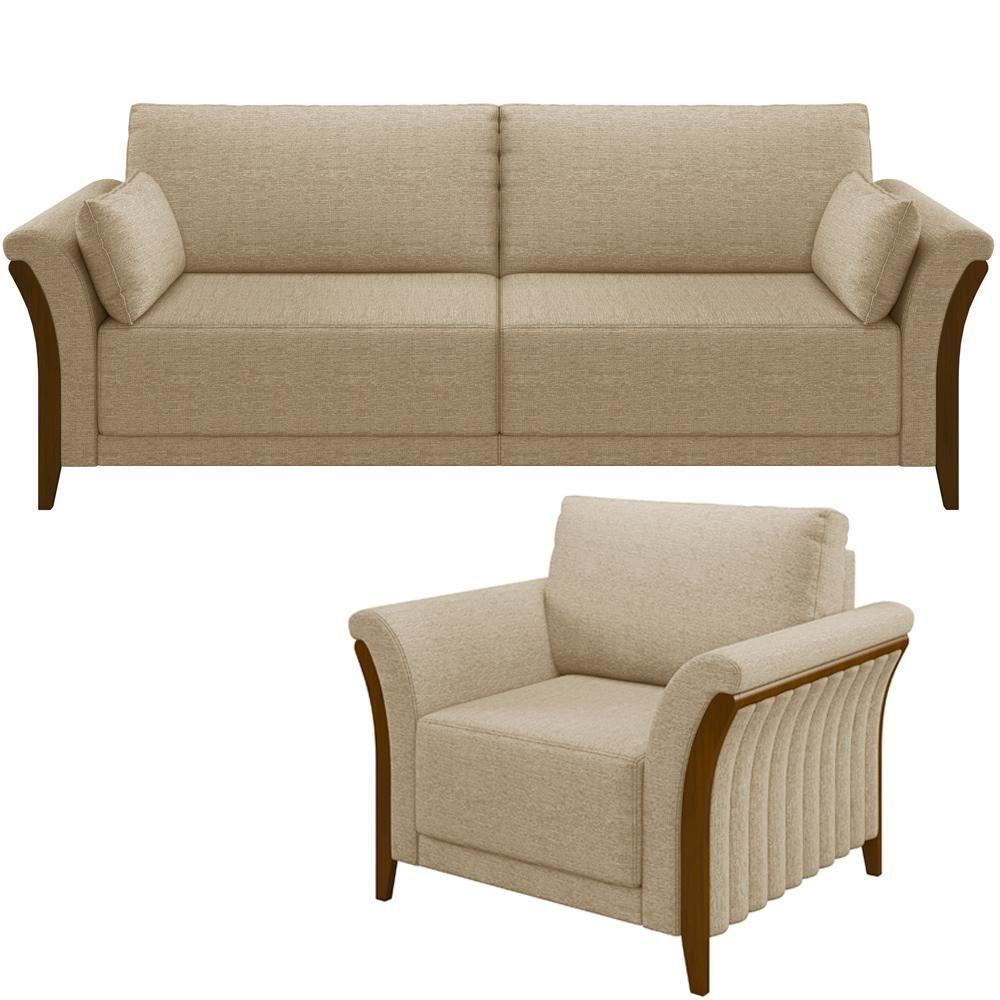 Kit Sofá 02 Lugares 162Cm Com Poltrona M03 Bege Escuro - 1