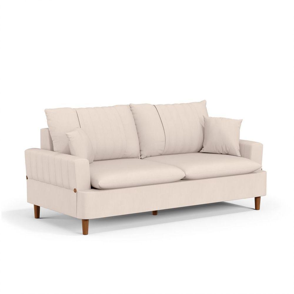 Sofá 2 Lugares 160Cm Com Almofadas Veras D05 Suede Bege Claro - Mpozenato - 6