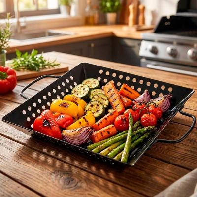 Assadeira Grelha Cesto Quadrada Assadeira Quadrada em Aço Inox para Churrasqueira Gourmet Preto