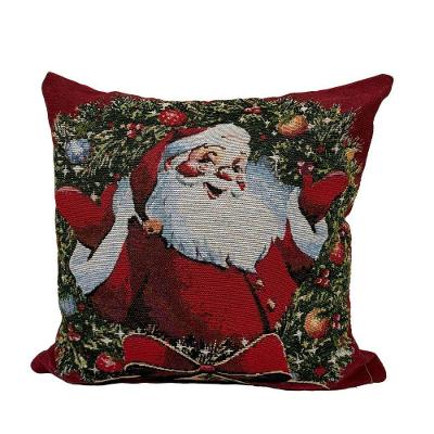 Almofada Decorativa Capa Natalina com Enchimento Fibra de Silicone Estampa Papai Noel e Guirlanda