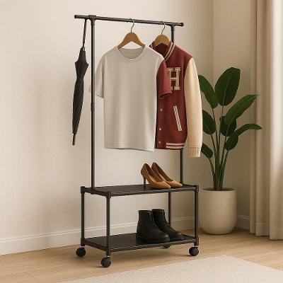 Arara de Roupas Multiuso com Sapateira 2 Prateleiras Reforçadas Plástico ABS Organizador para Quarto