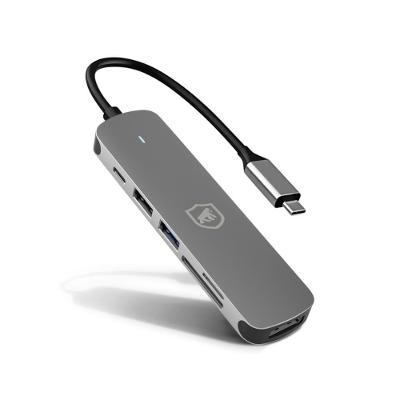 Adaptador Multifuncional 6 em 1 HDMI USB-C Hub USB 3.0 4K30Hz Prata Gshield