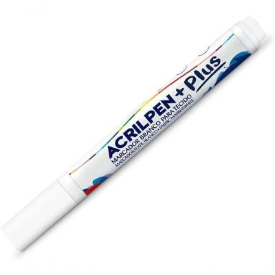 Caneta Marcadora para Tecidos Acrilpen + Plus Branco 1 Unidade Acrilex