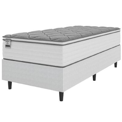 Cama Box Solteiro Max Force Pillow Top Molas Ensacadas Suede Cinza e Branco Celuplás 88CM