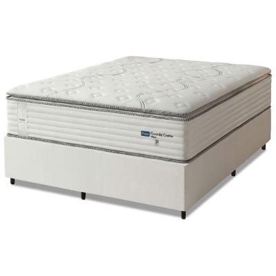 Cama Box com Colchão Queen Guarda Costas Max Pillow Top Molas Ensacadas Cinza e Branco Probel 158CM