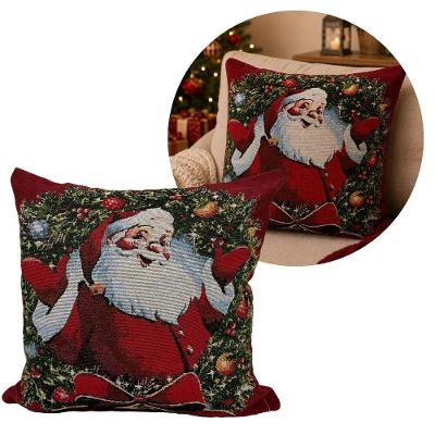 Capa de Almofada Natalina com Estampa de Papai Noel e Guirlanda Tecido Gobelin Vermelho Yangzi 45CM