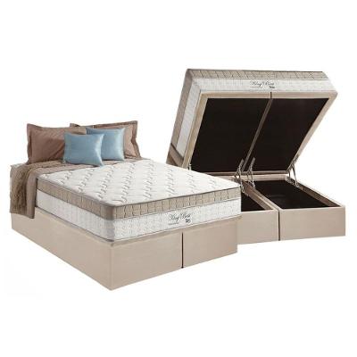 Cama Box com Baú Queen King Best Euro Pillow Molas Ensacadas Suede Bege Anjos 158CM