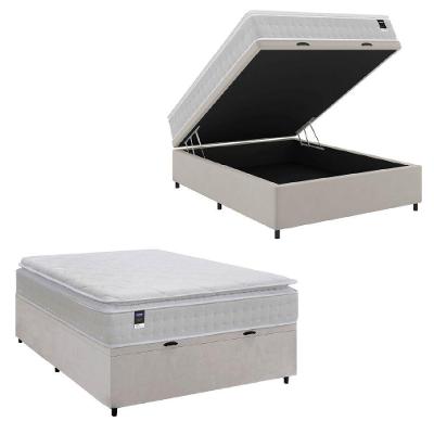 Cama Box com Baú Casal Tower New Pillow Top Molas Ensacadas Branco 138CM