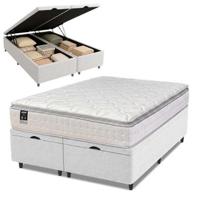 Cama Box com Baú Casal Queen Tower New Molas Ensacadas Suede Branco PRINCE