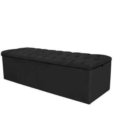 Calçadeira com Baú Estofada Lívia 140CM Casal Suede Madeira Preto Gat Magazine