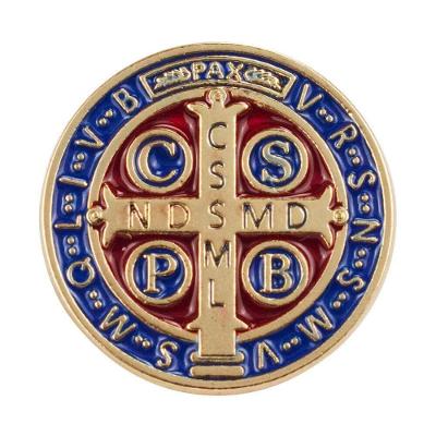 Broche Medalhao Sao Bento Religioso Metal 2,5CM Azul para Mochilas Bolsas e Roupas Taimes
