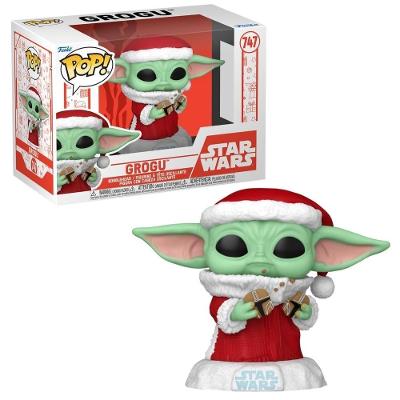 Boneco Colecionável Funko Pop Star Wars Mandalorian Grogu de Natal com Biscoito 10CM