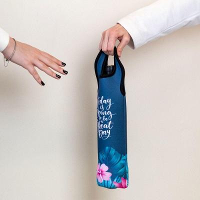 Bolsa para Vinho Great Day Mantém Garrafa Gelada Neoprene Estampa Floral para Jantares Azul