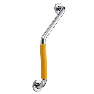 Barra de Apoio BSL3714 com Alça Angular e Borracha Antiderrapante Prata Braslu 25CM
