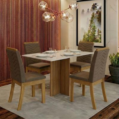 Conjunto de Sala de Jantar Layla Lux 4 Lugares Tampo MDF Suede Bege 120CM Casa 812