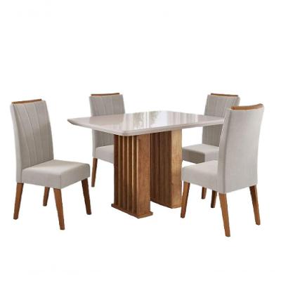 Conjunto de Mesa Mond 4 Lugares Tampo em MDF com Vidro e Cadeiras Sofia em Veludo Amadeirado 120CM