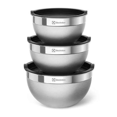 Conjunto de Bowls Electrolux Multiuso Aço Inoxidável com Tampa Plástica BPA Free Inox 3 Peças