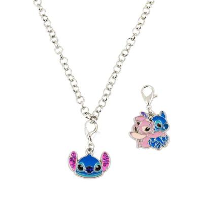 Colar Disney Stitch Angel Metal Unico 16x8,5x0,5cm Prata 2 Pingentes Metlicos