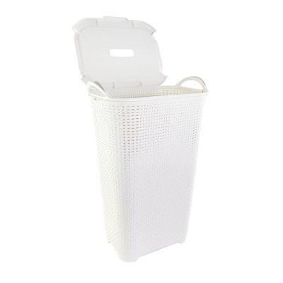 Cesto com Tampa Basculada para Lavanderia em Rattan Branco Arqplast