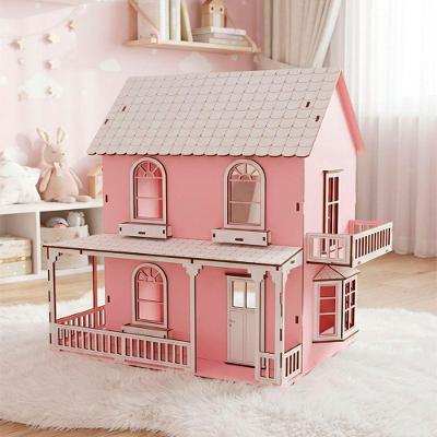 Casinha Miniatura em MDF para Boneca Barbie Polly Rosa e Branco 38CM