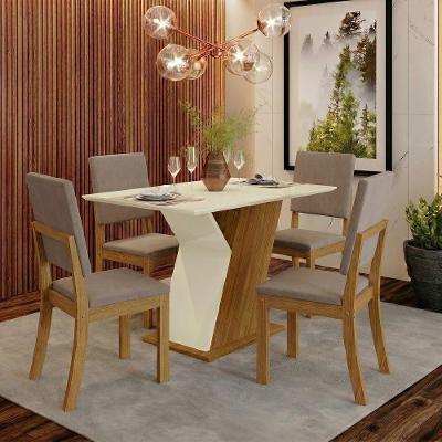 Conjunto de Jantar Layla 4 Lugares Tampo MDF Cadeiras Suede Amêndoa 120CM Casa 812