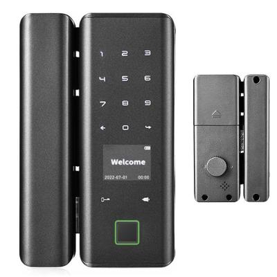 Fechadura Digital A-1105 Acionamento por App Biometria e Cartão para Portas de Vidro Alumínio Preto