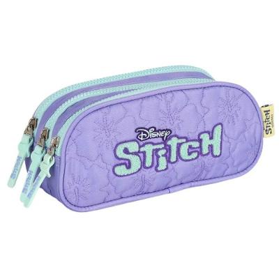Estojo Triplo Luxcel Stitch Disney Matelassê 1,1L Infantil com Puxador Lilás