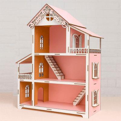 Casinha de Boneca Polly Miniatura Decorativa em MDF Rosa e Branco 60CM Outras Marcas
