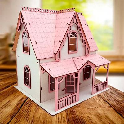 Casinha de Boneca Casinha de Boneca Miniatura em MDF Branco e Rosa 34CM Outras Marcas