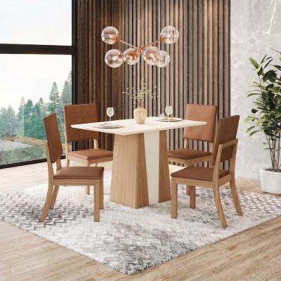 Conjunto Sala de Jantar Layla Slim 4 Lugares Tampo MDF Cadeiras Estofadas Caramelo 120CM Casa 812